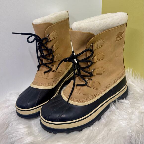 Sorel Caribou Waterproof Winter Boots Brown Nubuck Winter Snow Mens 8.5 - Picture 1 of 14